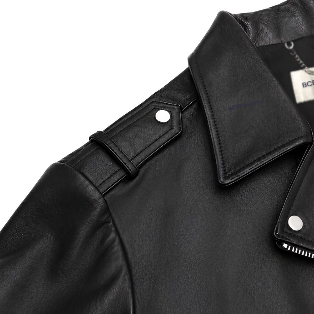 BCBG Generation Lamb Leather Moto Jacket Black Size M Zip Biker Chic NWOT - Picture 7 of 16